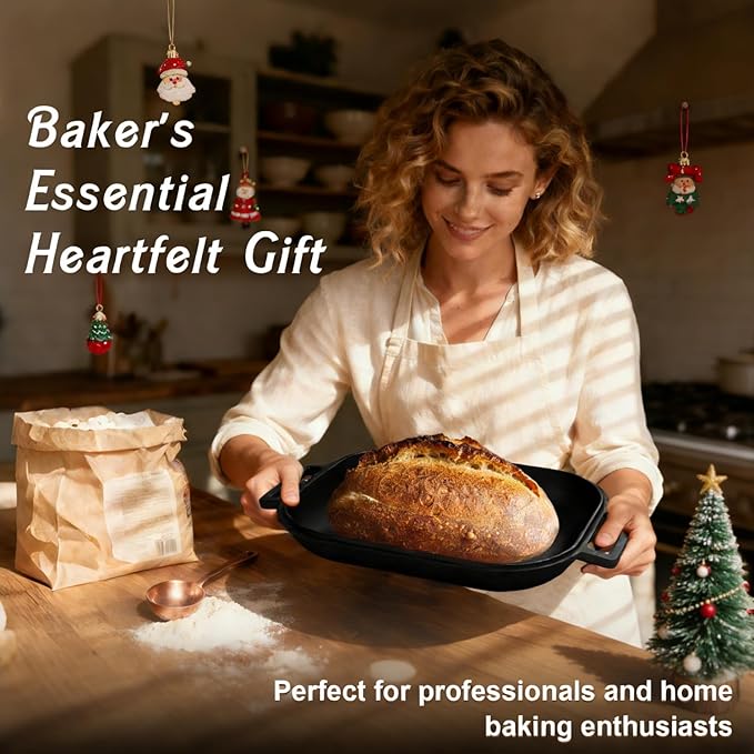 Heavy-Duty Pre-Seasoned Cast Iron Bread Pan, Same as the challenger Bread Pan Cast Iron with Lid, For Homemade Breadmaking, Cloche Inverted Dutch Oven Set for Baking, 15 Lbs Heavy Duty, Non-stick