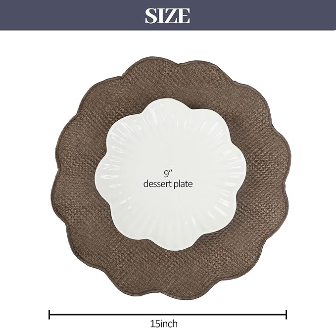 AHHFSMEI Round Faux Linen Placemats Set of 8 Waterproof Table Mats Heat Resistant Non-Slip and Stain Proof for Kitchen Dining Elegant Decor (Brown,8)