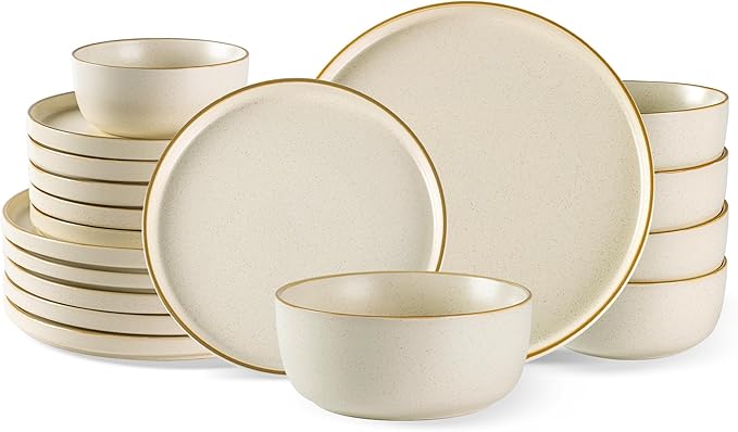 AmorArc Stoneware Dinnerware Sets for 6,Reactive Ceramic Plates and Bowls Set,Highly Chip and Crack Resistant | Dishwasher & Microwave Safe | Round Dishes Set Service for 6 (18pc)