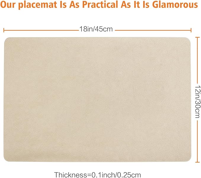 Bxzandya Vinyl Placemats Set of 6 Heat Resistant Easy Clean Non-Slip Place Mats for Dining Table Faux Leather Waterproof Stain Resistant Wipeable Washable PVC Table Mats(6, Beige)