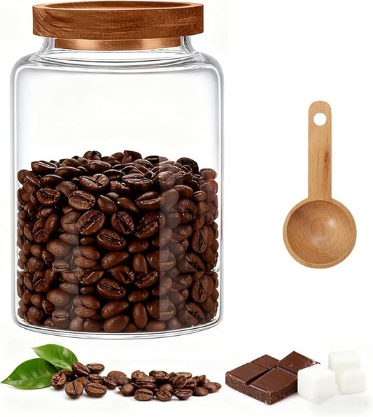 Glass Coffee Storage Jar with Lids Spoon Kitchen Borosilicate Glass Food Canister Containers for Sugar Ground Flours Coffee Beans Nut Pasta Spice Rice Loose Tea