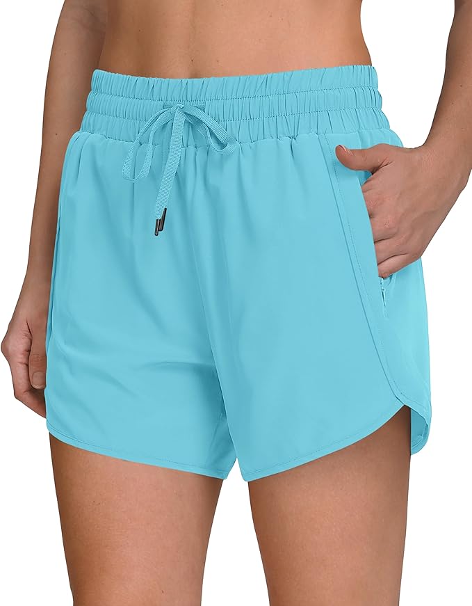 Women's 5" Running Shorts Quick Dry Sporty Athletic Gym Workout Shorts with Zipper Pockets Liner