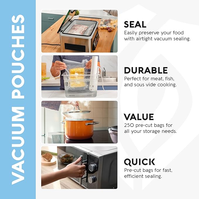 Avid Armor Chamber Vacuum Sealer Bags ??Heavy Duty, BPA-Free, Pre-Cut Chamber Vacuum Bags for Food Preservation, Freezer Storage, Sous Vide and more, 250/Pack (8x10) ??Multi-Use Vacuum Bags