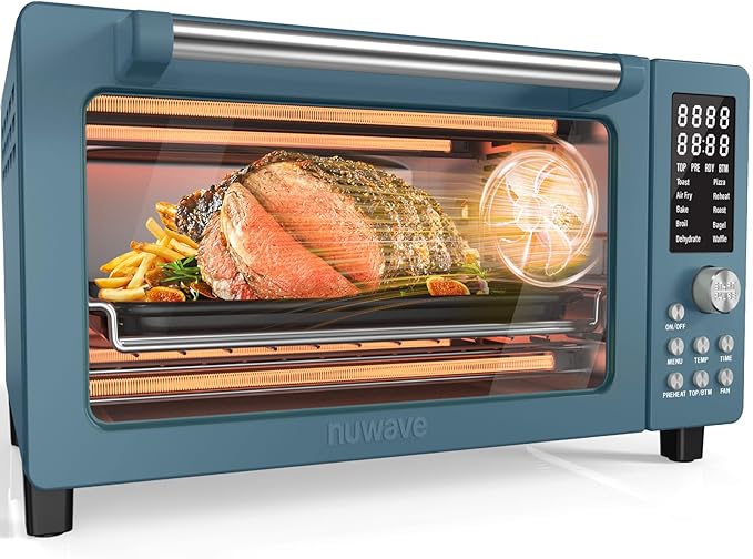 Nuwave Bravo Pro Smart Air Fryer Toaster Oven Combo, Airfryer Convection Oven Countertop, 10-in-1 Functions with Quicker & Even Crisp Technology, 1800W, 50-450째F, PFAS-Free, 21QT, Cozy Blue