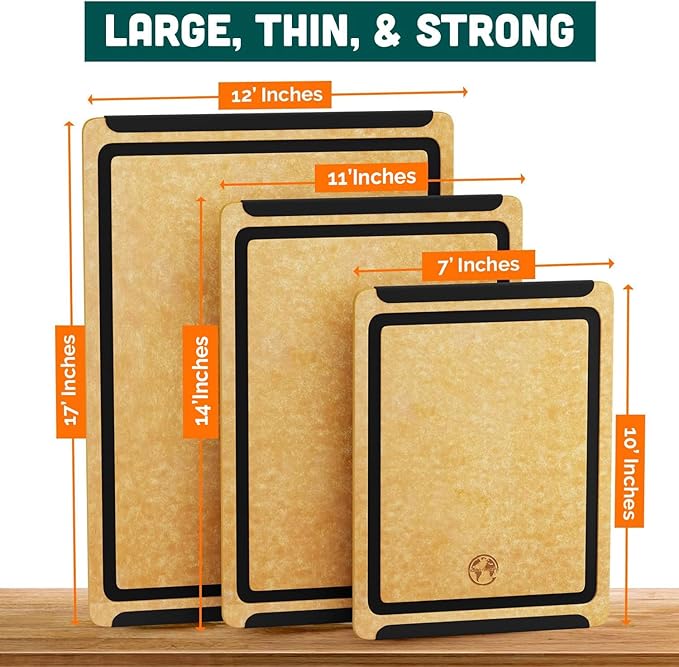 Earth?셲 Dreams Wood Cutting Board Set 3-Piece: Small, Large & Extra Large - Charcuterie Board, Non-Plastic, Non-Toxic, Heavy-Duty, Dishwasher Safe (Tan/Black)