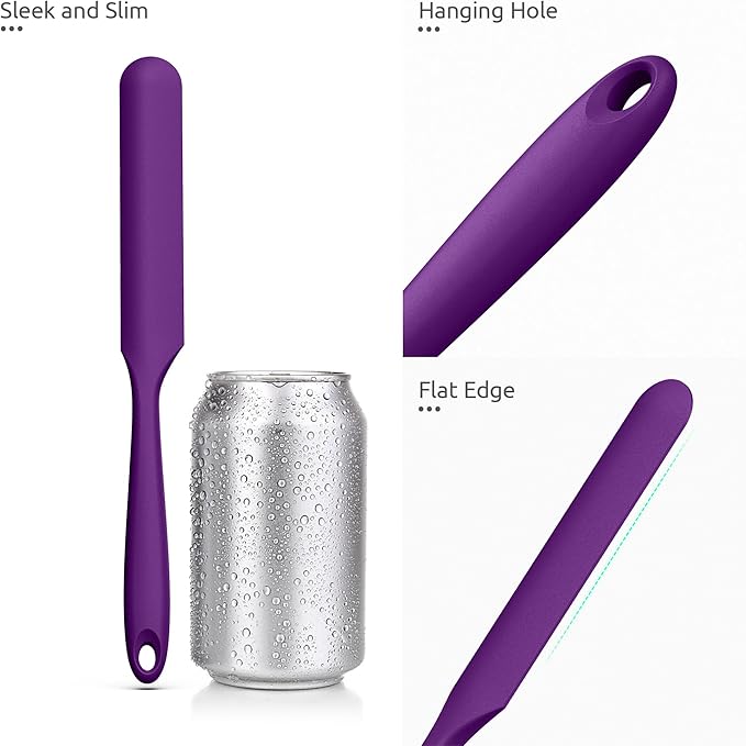 U-Taste Skinny Silicone Jar Spatula: 600쨘F Heat-Resistant Food-Grade 10in Long Narrow Sourdough Stirring Stick, Seamless Flexible Peanut Butter Spreader for Scraping Icing Bread Cream, Jam (Purple)