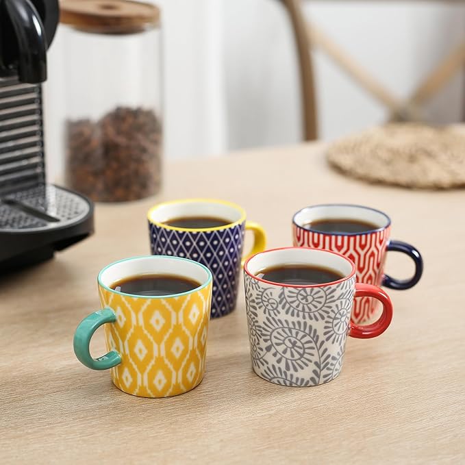 Selamica Ceramic Espresso Cups Set of 4, 5 Oz Espresso Mugs Porcelain Cappuccino Cups, Demitasse Cups for Coffee Latte Lungo Tea, Assorted Colors