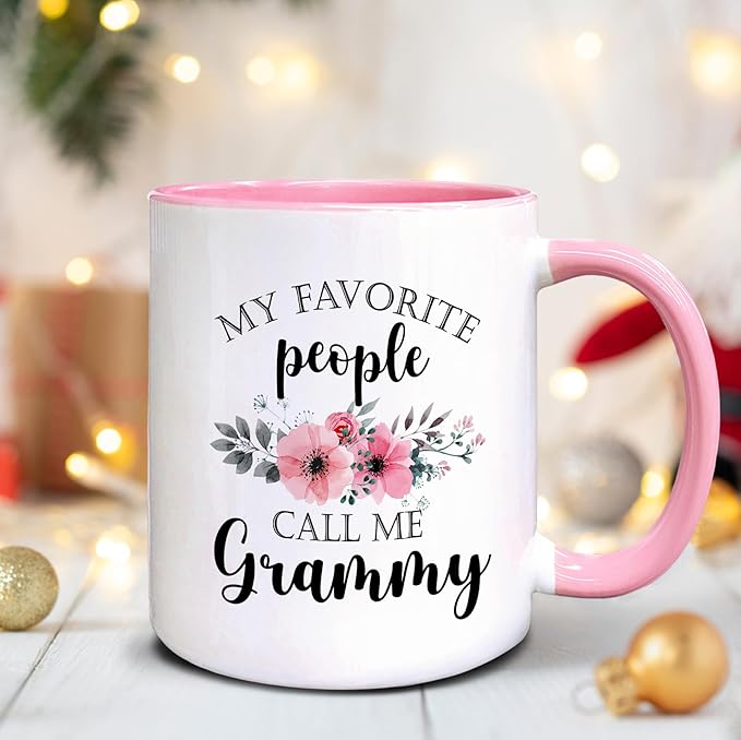 QASHWEY Grammy Coffee Mug, Grammy Gift, Grandma Coffee Mugs, Grandma Gifts, Mothers Day Mug Tea Cup Gifts for GrandmaGrammy, My Favorite People Call MeGrammy CoffeeCups Ceramic 11oz(Pink)