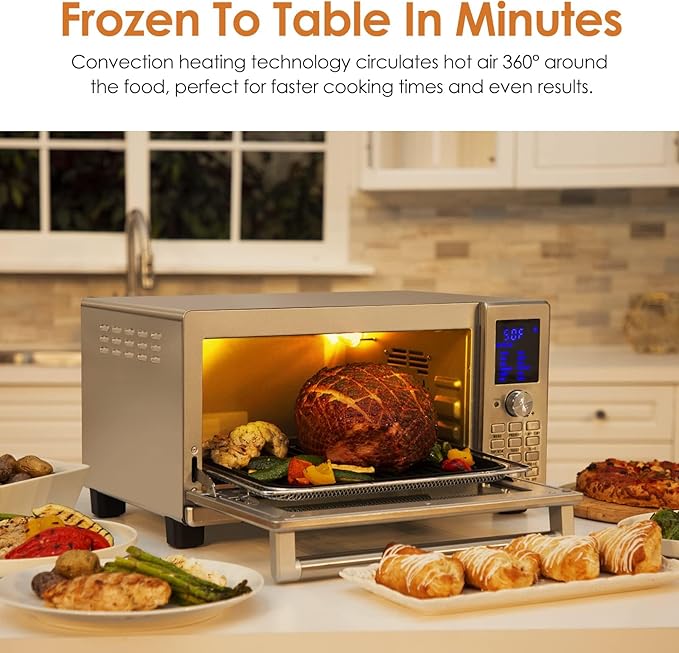 Nuwave Bravo Air Fryer Convection Oven Countertop, 100-in-1 Smart Grill Combo,10 Toaster Settings, Finer Control of 5 Heaters & 3 Fan Speed, 50-500째F, Smart Thermometer, Stainless Steel, PFAS Free