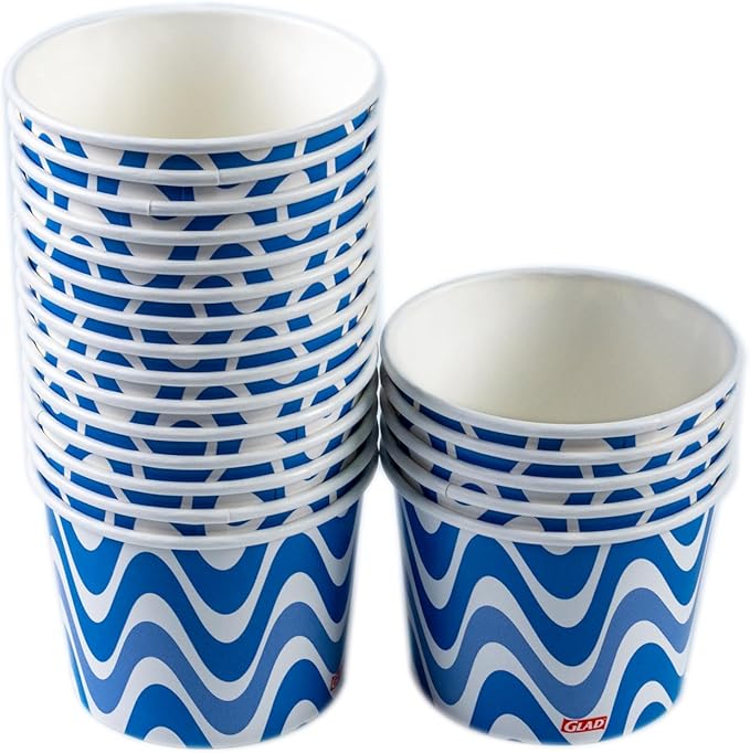 Glad Everyday Paper Snack Bowls with Blue Wave Print, Lids Not Included - Disposable Snack Bowls, Heavy Duty Paper Bowls for Everyday Use, 12 Ounces, 20 Count - 6 Pack