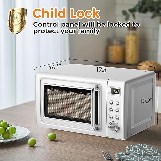 ARLIME Retro Microwave 0.7Cu.ft, 700 Watt Countertop Microwave with 5 Micro Power Defrost & Auto Cooking Function, LED Display, Child Lock, Small Microwave for Kitchen, RV, Dorm (White)