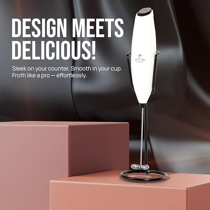 Zulay Kitchen Executive Series Luxury Gift Milk Frother with 4 Duracell Batteries ??Handheld Electric Foam Maker for Coffee, Lattes & Hot Chocolate ??Deluxe Finish, Ultimate Gift for Coffee Lovers