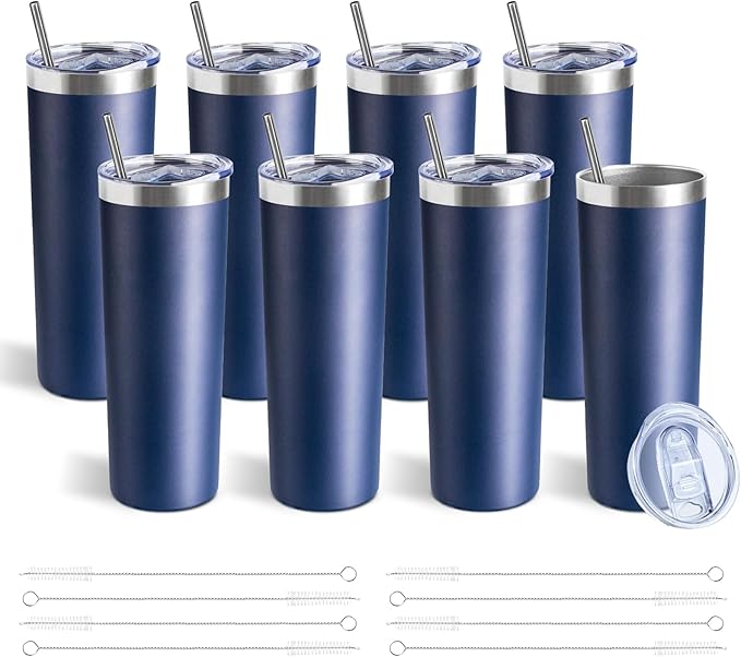 FristChoice 20 oz Skinny Tumbler with Lid and Straw,Stainless Steel Vacuum Insulated Tumbler Cup Double Wall Leak-proof Coffee Mug,Travel Thermal Water Tumbler for Home,Office,Outdoor(Navy Blue,8)