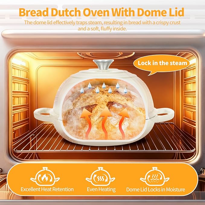 ONKO Sourdough Bread Dutch Oven, 6QT Dutch Oven for Sourdough Bread Baking, Enameled Cast Iron Bread Dome, Round Ceramic Dutch Ovens Pot with Lid for Homemade