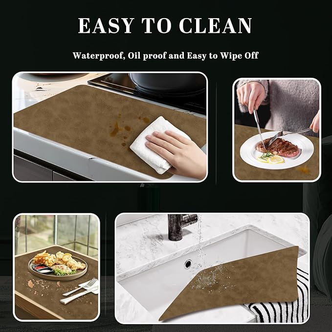 BLESWIN Faux Leather Placemats, Set of 6, 12횞17 Inch -Double Side Texture Color Table Mats, Heat-Resistant, Waterproof and Oil-Resistant, Suitable for Dining Room, Kitchen, Party, Outdoor - Khaki