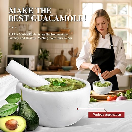 Koville Marble Mortar and Pestle Set, 6.3"-2 Cups Grinder Bowl for Guacamole, Salsa, Pill Crusher, Spice, Herb, Garlic, Nut, Heavy Duty Grinder for Kitchen(Namib Fantasy)