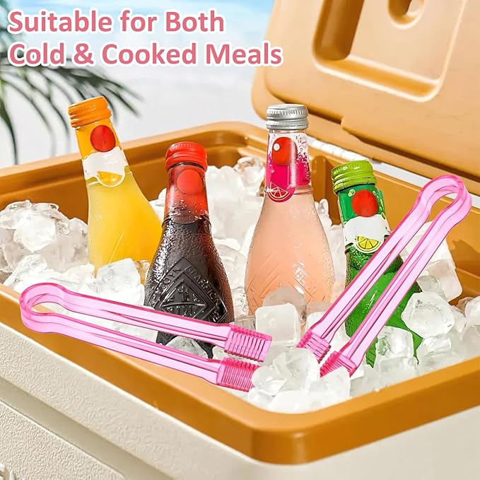 12 PCS Plastic Serving Tongs, 6.3 Inches Pink Disposable Tongs Kitchen Small Serving Utensil Tongs for Party Ice atering Buffet Bakery Salad