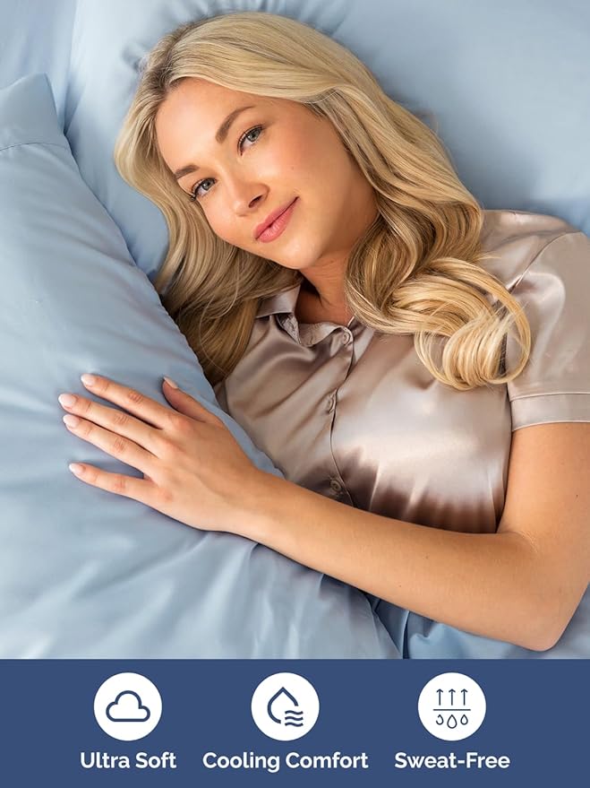 Extra Deep Pocket Cal King Sheets - 4 Piece Breathable & Cooling Bed Sheets - Hotel Luxury Bed Sheet Set - Soft, Wrinkle Free & Comfy - Easily Fits Extra Deep Mattresses - Deep Pocket Sky Blue Sheets