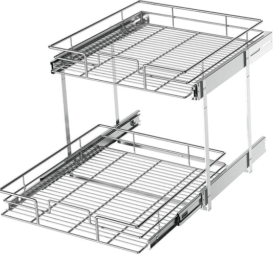 LOVMOR 2 Tier Individual Pull Out Cabinet Organizer 22쩍" W x 21쩍" D, Slide Out Kitchen Cabinet Storage Sliding Shelves