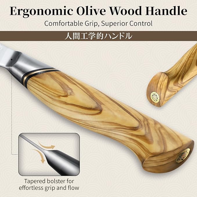 TIVOLI Damascus Santoku Knife 7 inch ??Japanese VG-10 Professional Kitchen Knife for Meat and Vegetables with Ergonomic Olive Wood Handle, Gift Box Included, Ideal Gift
