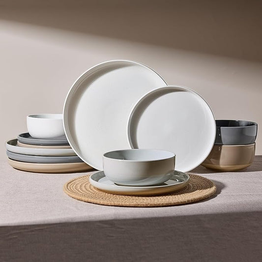 Famiware Milkyway Plates and Bowls Set, 12 Pieces Dinnerware Sets, Dishes Set for 4, Multi-color