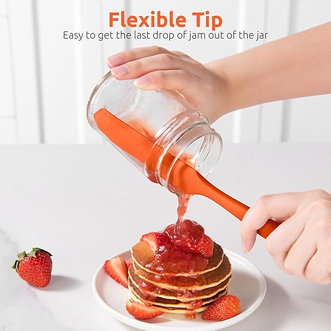 U-Taste Skinny Silicone Jar Spatula: 600쨘F Heat-Resistant Food-Grade 10in Long Narrow Sourdough Stirring Stick, Seamless Flexible Peanut Butter Spreader for Scraping Icing Bread Cream, Jam (Orange)
