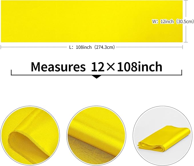 4-Pack Yellow Satin Table Runner 12 x 108 Inch Long Bright and Smooth Silk Fabric Table Runner for Wedding Banquet Birthday Party Decoration