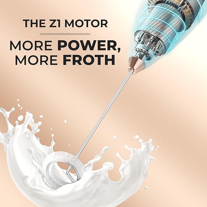 Zulay Kitchen Milk Frother Handheld Electric Whisk with AA Duracell Batteries ??Durable Drink Mixer for Coffee, Lattes, Cappuccinos & More - White Rose Gold
