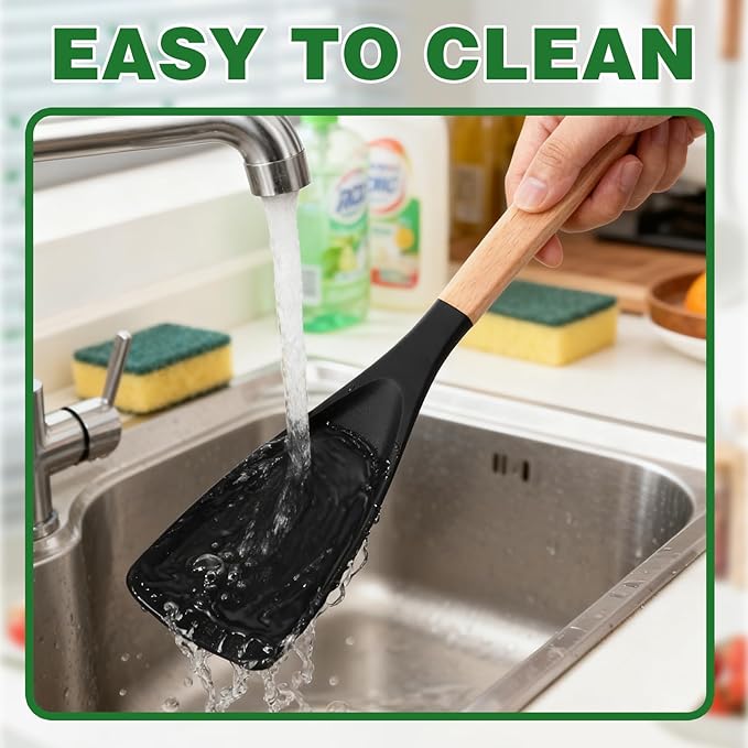Cedar and Ash Spoon,Cedar and Ash Spoonula,Multifunction Spatula Cooking Spoon, Matte Kitchen Silicone Utensil for Cooking Serving (Black 2pcs)