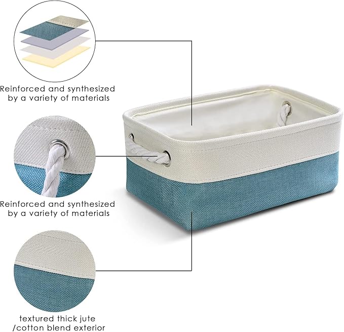 TheWarmHome Fabric Storage Bin with Handles,Storage Basket for Home Storage and Organization, Shelf Basket with Cover for Living Room Bedroom Decor Closet竊늋hite & Green,Small ,11.8L횞7.9W횞5.2H