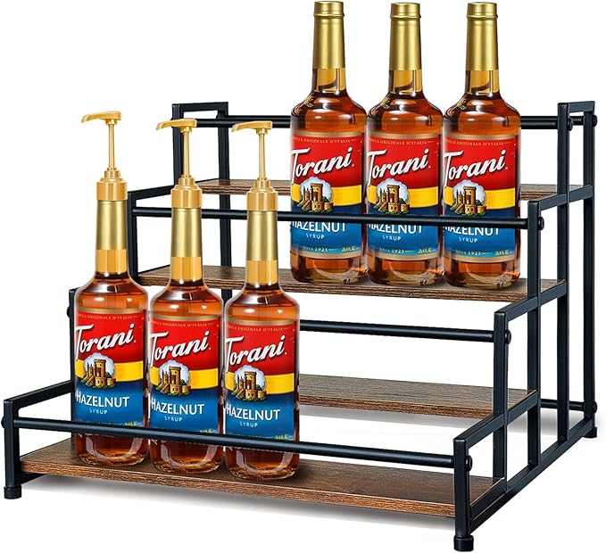 Klxuyuo 4-Tier Coffee Syrup Rack for 20 Bottles (750ml)?밪turdy Coffee Syrup Organizer Holder for Kitchen, Caf챕, Office