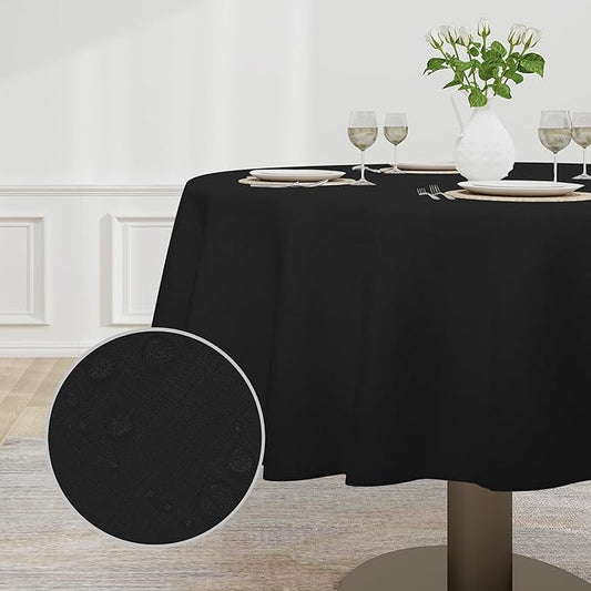 Easy-Going Faux Linen Waterproof Spill-Proof Tablecloth Stain Resistant Round Table Cloth Wrinkle Free Decorative Fabric for Kitchen, Dining, Party, Weddings, Restaurants (60 in-Round, Black)