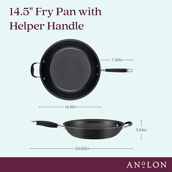 Anolon Advanced Home Hard Anodized Nonstick Frying Pan, 14.5 Inch ??Large Skillet with Helper Handle, 14 Inch Nonstick Frying Pan, Durable Cookware - Onyx