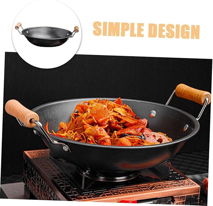 Double Handle Nonstick Cooking Wok Household Cookware with Handles for Hot Pot and Everyday Cooking Easy to Transport