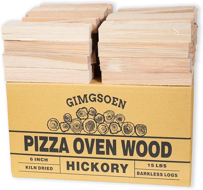 Hickory Pizza Oven Wood 6 Inch, 15 lbs Box ??Kiln Dried & Bark-Free Firewood for Pizza Ovens, BBQ Smoking & Grilling ??Premium Hickory Wood Logs for Ooni, Gozney, Solo Stove, Bertello