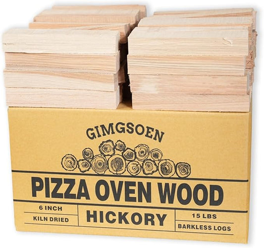 Hickory Pizza Oven Wood 6 Inch, 15 lbs Box ??Kiln Dried & Bark-Free Firewood for Pizza Ovens, BBQ Smoking & Grilling ??Premium Hickory Wood Logs for Ooni, Gozney, Solo Stove, Bertello