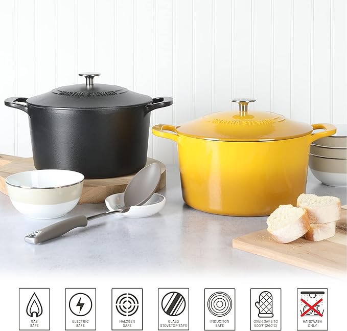 MARTHA STEWART Gatwick 7-Quart Enamel Cast Iron Dutch Oven Pot with Lid ??Matte Black ??Durable Heavy-Duty Dutch Oven for Slow Cooking, Braising & Baking
