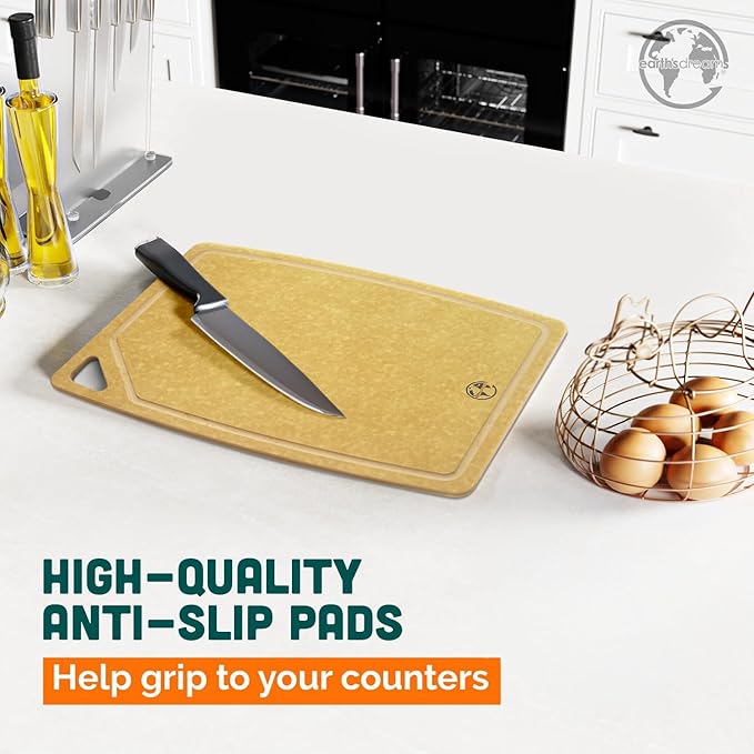 Earth?셲 Dreams Wood Cutting Board Set 3-Piece: Small, Large & Extra Large - Charcuterie Board, Non-Plastic, Non-Toxic, Heavy-Duty, Dishwasher Safe (Tan/Juice)