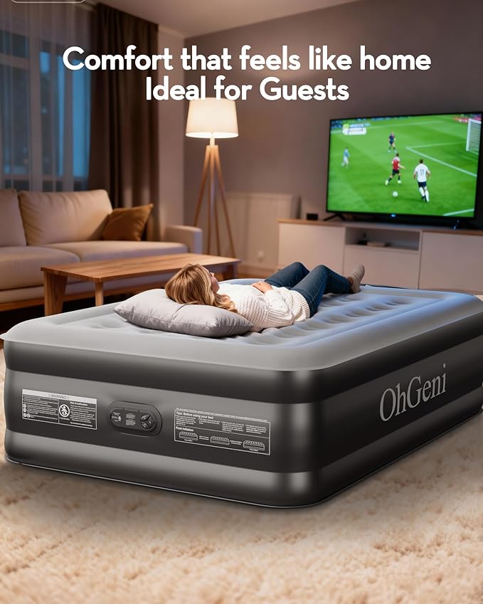 OhGeni 20" Full Air Mattress with Built in Pump, Blow up Mattresses, Colchones Inflables Airbed for Guests, Ideal for Elder People Home Use, Knee-Friendly Design, 600LBS