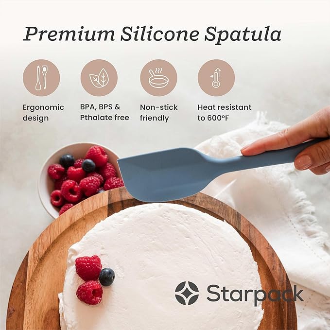 Starpack 'Scrape & Stir' Silicone Spatula (11 Inch) - 600째F Heat Resistant Spatula Set - Food Grade Kitchen Spatulas - LFGB Grade Nonstick Baking and Cooking Rubber Spatulas Set