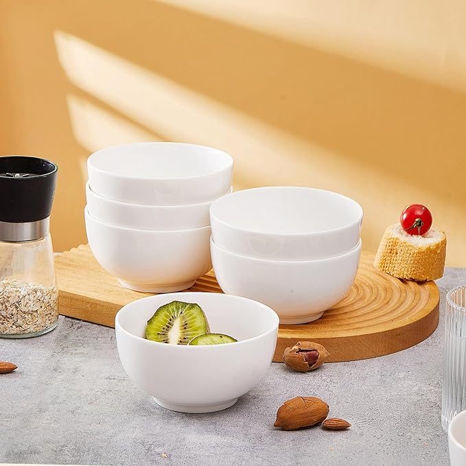 AntoKueh 5 Inch Ceramic Cereal Bowls, 16 Ounces Small Bowls Set of 6,White Dipping Bowls for Kitchen,Dessert, Fruits, Snack,Microwave and Dishwasher Safe