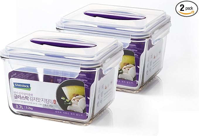 GLASSLOCK 125 Oz Glass Food Storage set of 2 ??Large Capacity, Airtight & Leak-Proof, BPA Free Lid with Carry Handle, Microwave, Dishwasher, Fridge & Freezer Safe, Marinating, Sauce, Fruit Storage