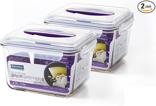 GLASSLOCK 125 Oz Glass Food Storage set of 2 ??Large Capacity, Airtight & Leak-Proof, BPA Free Lid with Carry Handle, Microwave, Dishwasher, Fridge & Freezer Safe, Marinating, Sauce, Fruit Storage