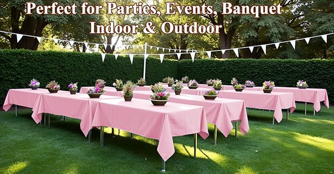 [6 Pack] Pink Paper Tablecloth Disposable for Rectangle Tables, 54 X 108 Inch Party Table Cover with Plastic Backing, Waterproof 3 Ply Table Cloth for Wedding Valentine's Day Parties