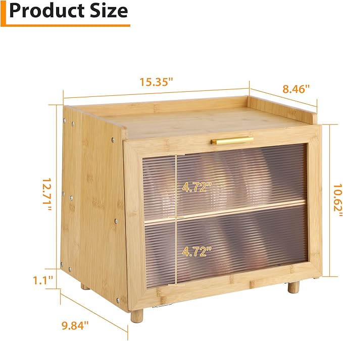 Double Layer Bread Box, Large Capacity Kitchen Counter Storage Container with Acrylic Clear Window and Hinge Door,Farmhouse Style Bread Keeper,Natural