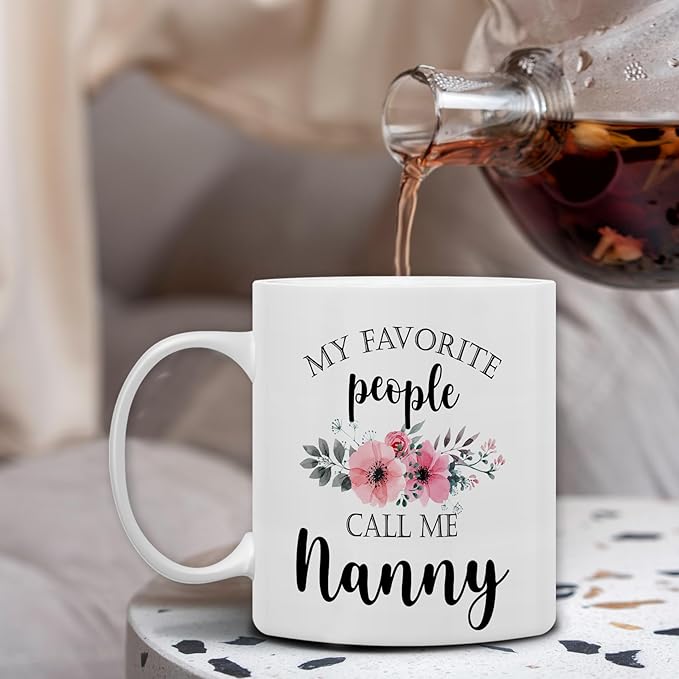 QASHWEY Nanny Coffee Mug, Nanny Gifts for Grandma, NannyGifts from Grandkids, Grandma Coffee Mug, Mothers Day Mug Tea Cup Gifts for Nanny, My Favorite People Call Me NannyCoffee Cups Ceramic 11oz