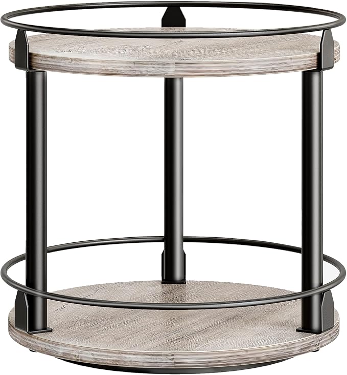 Lazy Susan Organizer, Rotating Spice Rack, 2 Tier Spice Turntable Organizer, Industrial Turntable Spice Holder, for Kitchen Countertop and Cabinet, Compact and Versatile, Greige SR22BG