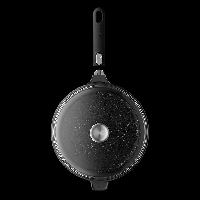 BergHOFF GEM Non-Stick 11" Saut챕 Pan 4.6qt., Stay-Cool Detachable Handle, Glass Lid, Ferno-Green, Non-Toxic Coating, Ovensafe