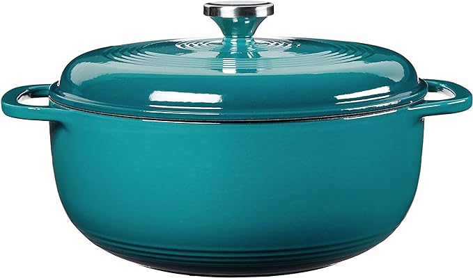 Lodge 6 Quart Enameled Cast Iron Dutch Oven with Lid ??Dual Handles ??Oven Safe up to 500째 F or on Stovetop - Use to Marinate, Cook, Bake, Refrigerate and Serve ??Lagoon