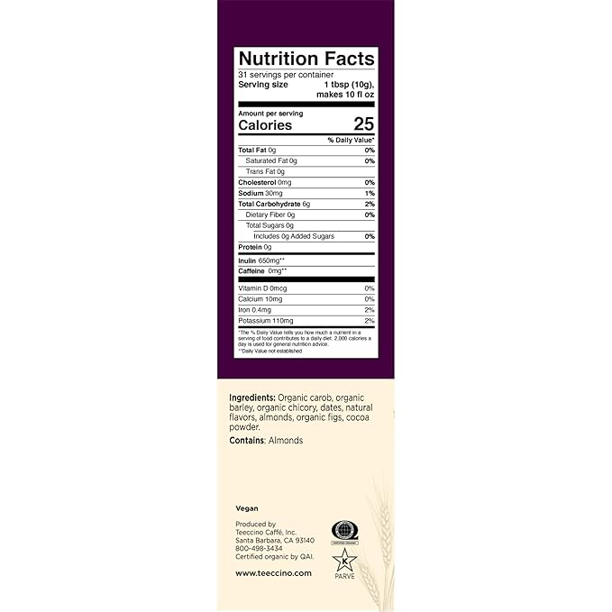Teeccino Raspberry Mocha Chicory Coffee Alternative - Ground Herbal Coffee That?™s Prebiotic, Caffeine Free & Acid Free, Dark Roast, 11 Ounce (Pack of 3)